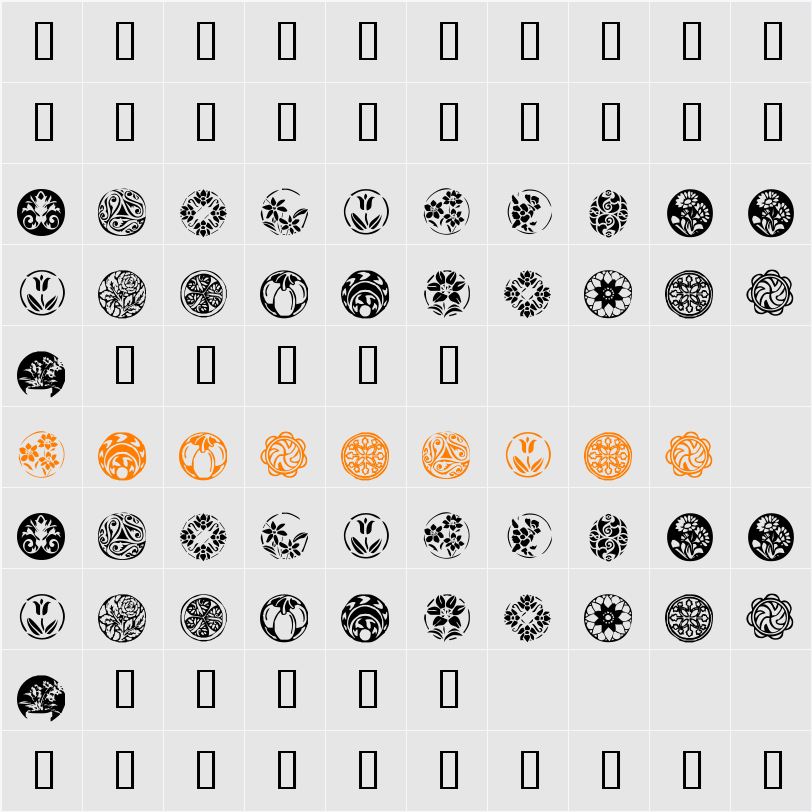 KR Fleurish Circle Character Map