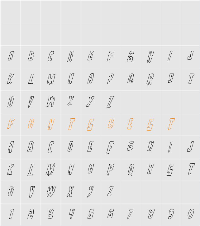 Zakenstein Outline Italic Character Map
