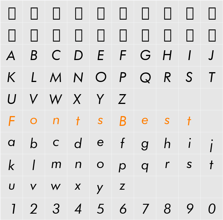 Futura Bk BT Character Map