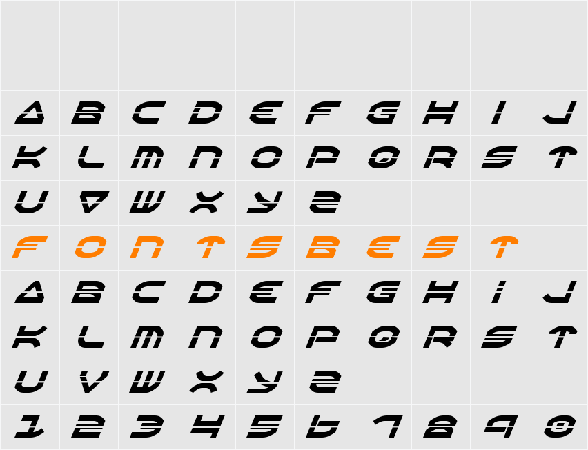 Oberon Laser Italic Character Map