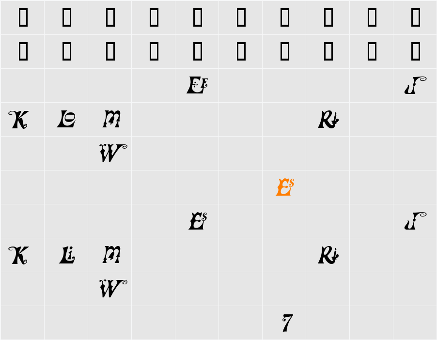 FrillyExtras Character Map