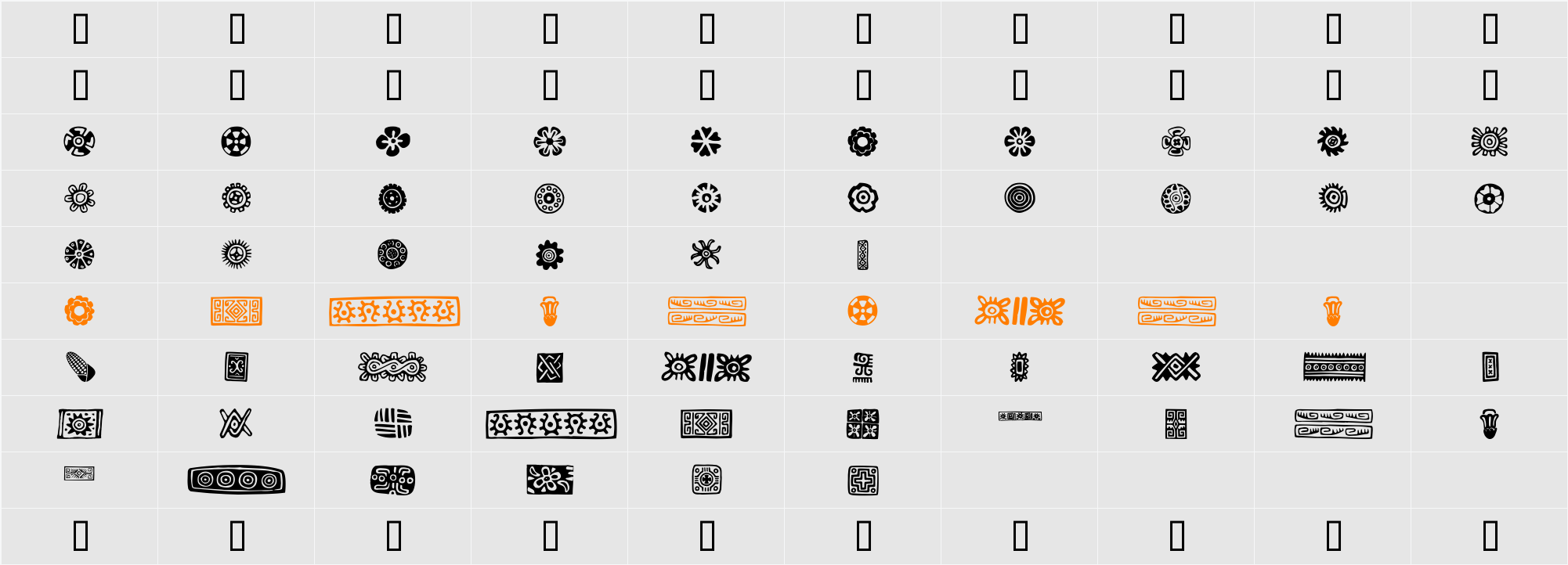 PreColumbian Ornaments One Character Map