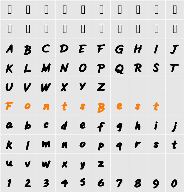 MHFB Character Map