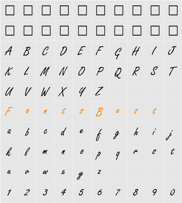 FreelanceScript Character Map