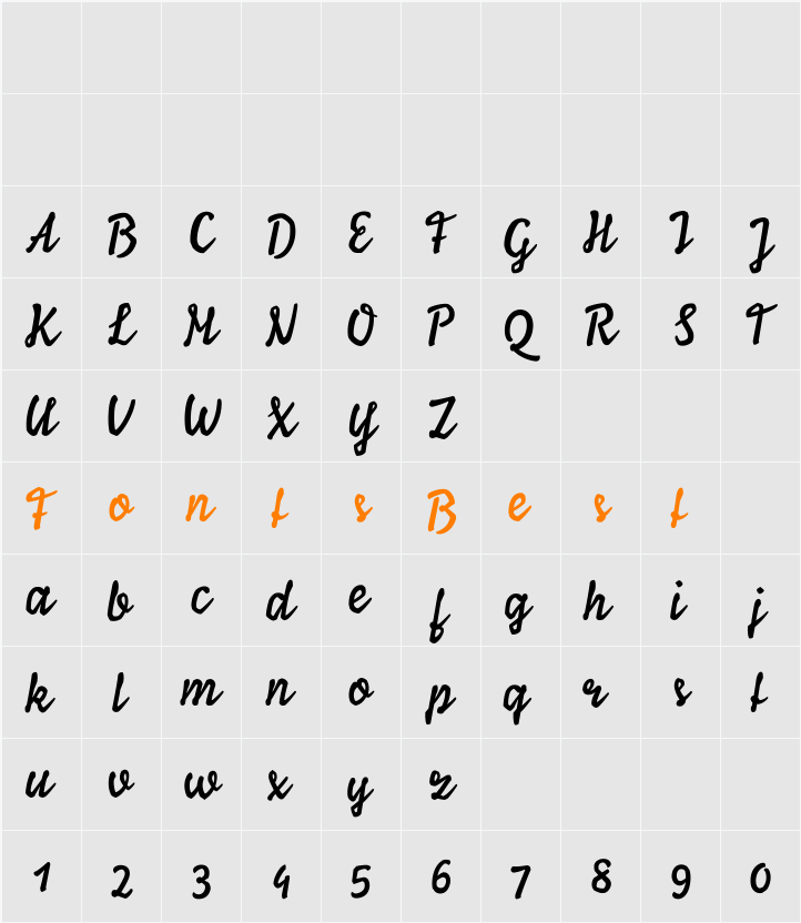 Ylvie script bold Character Map