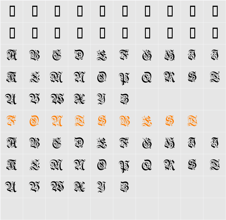 BrusselsTitlingCaps Character Map