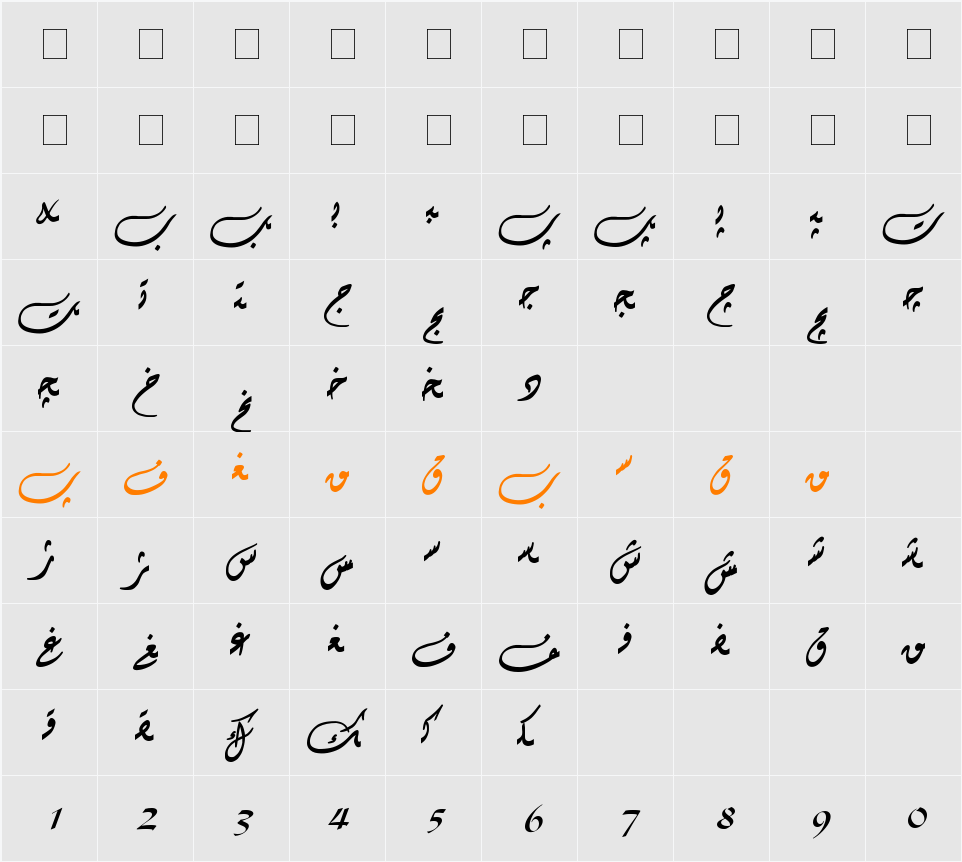 Hiyal Diwani5 Character Map