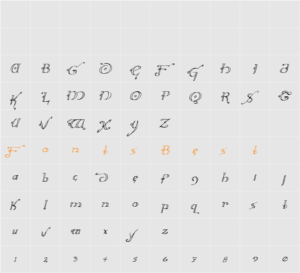 Holly Jingle Italic Character Map