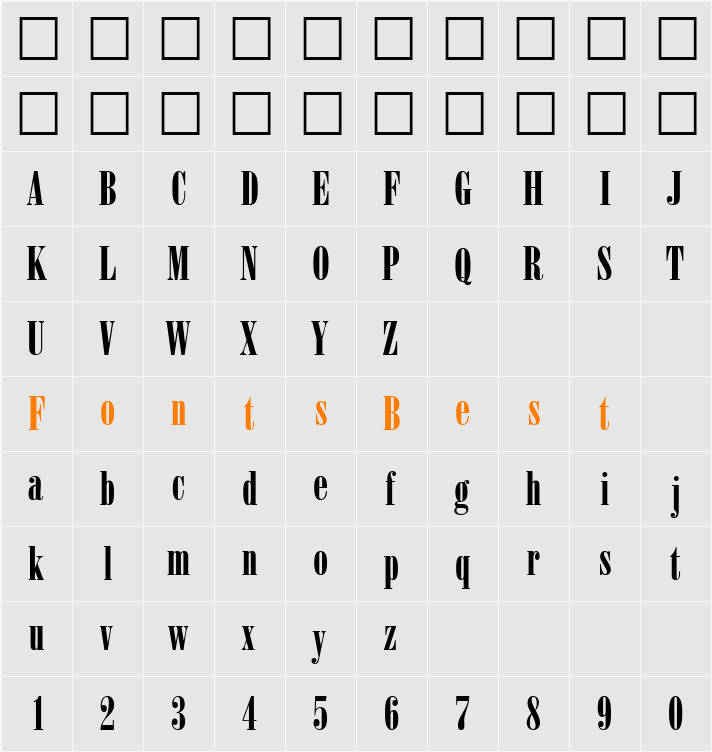 BodoniPosterCompressed DB Character Map
