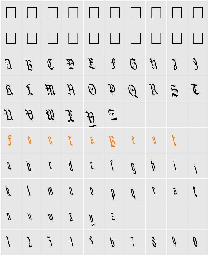 BounceBackText110 ttcon Character Map