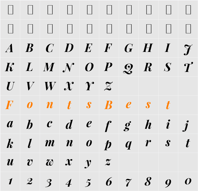 Playfair Display Character Map