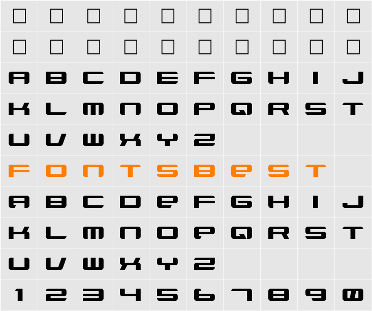 Xenotron Broadstroke Character Map
