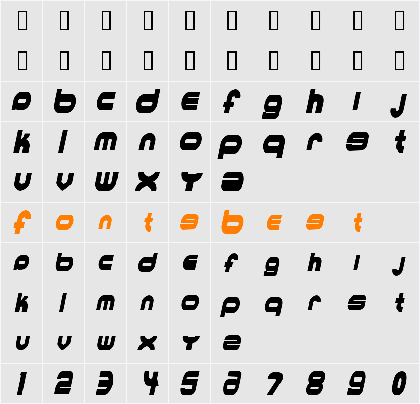 MKUltraCondensed Character Map
