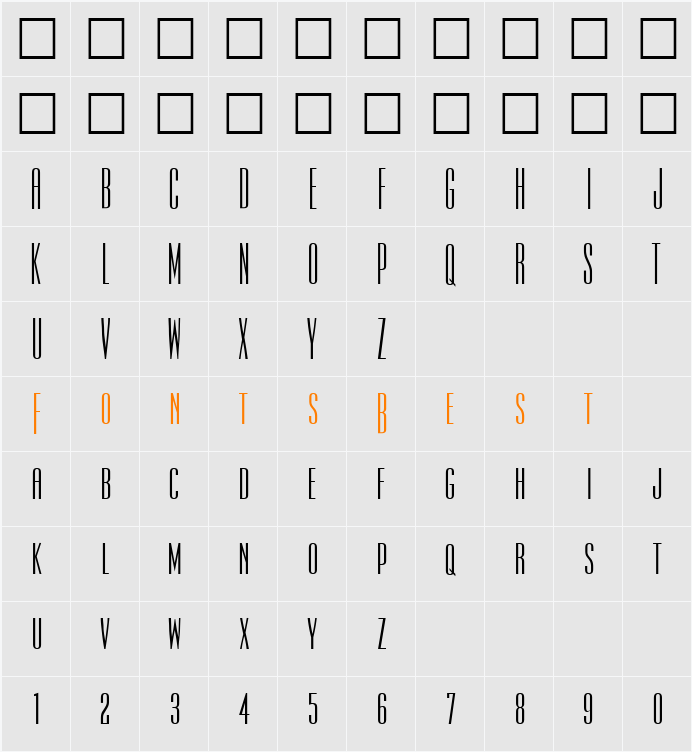 Ultra Condensed Sans Two Character Map