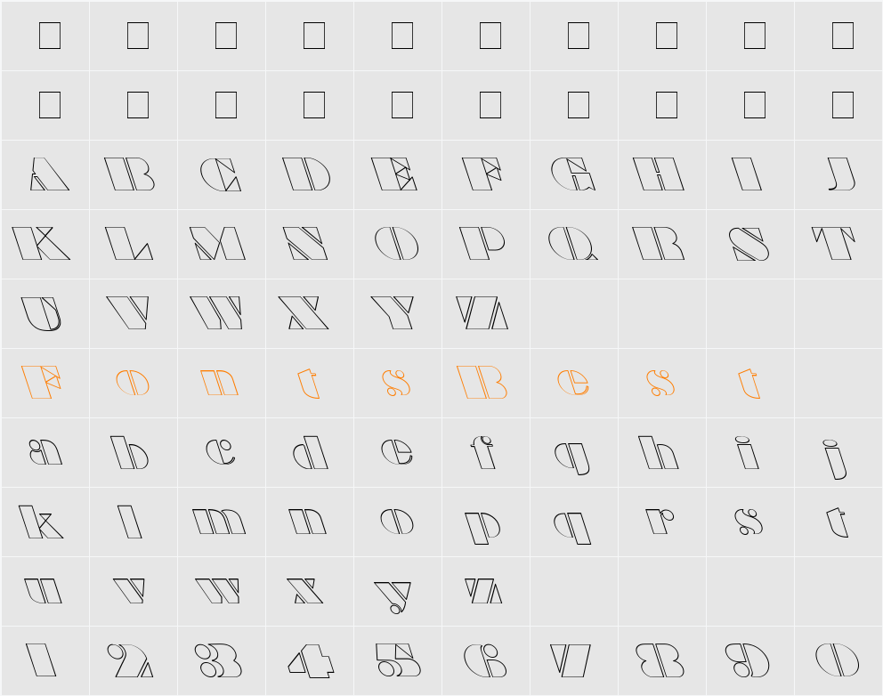 MBragg Outline Hollow Character Map