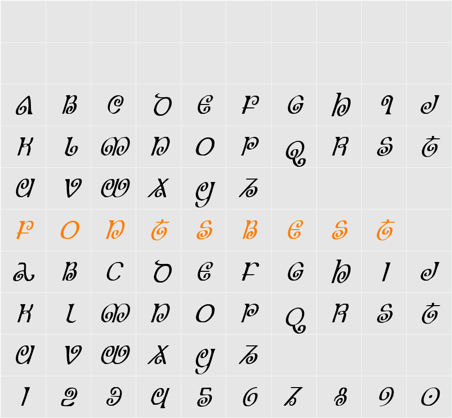The Shire Condensed Italic Character Map
