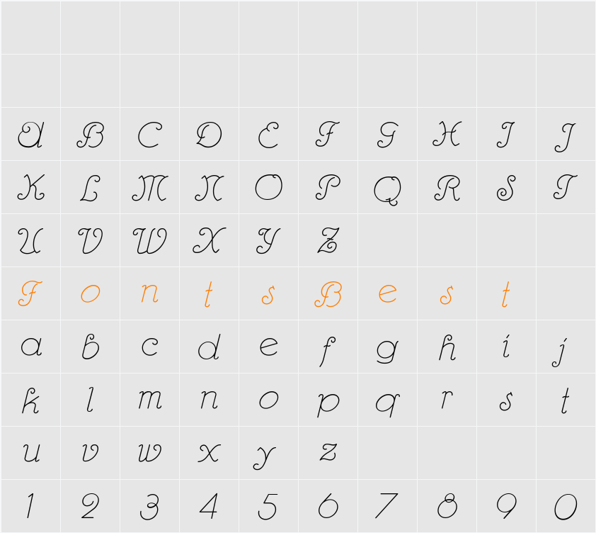 Rhumba Script NF Character Map
