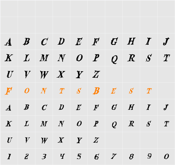 Blood Crow Condensed Italic Character Map