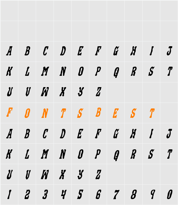 Black Gunk Staggered Italic Character Map