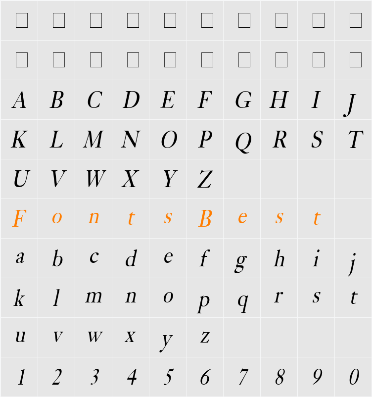 Bliss Condensed Character Map