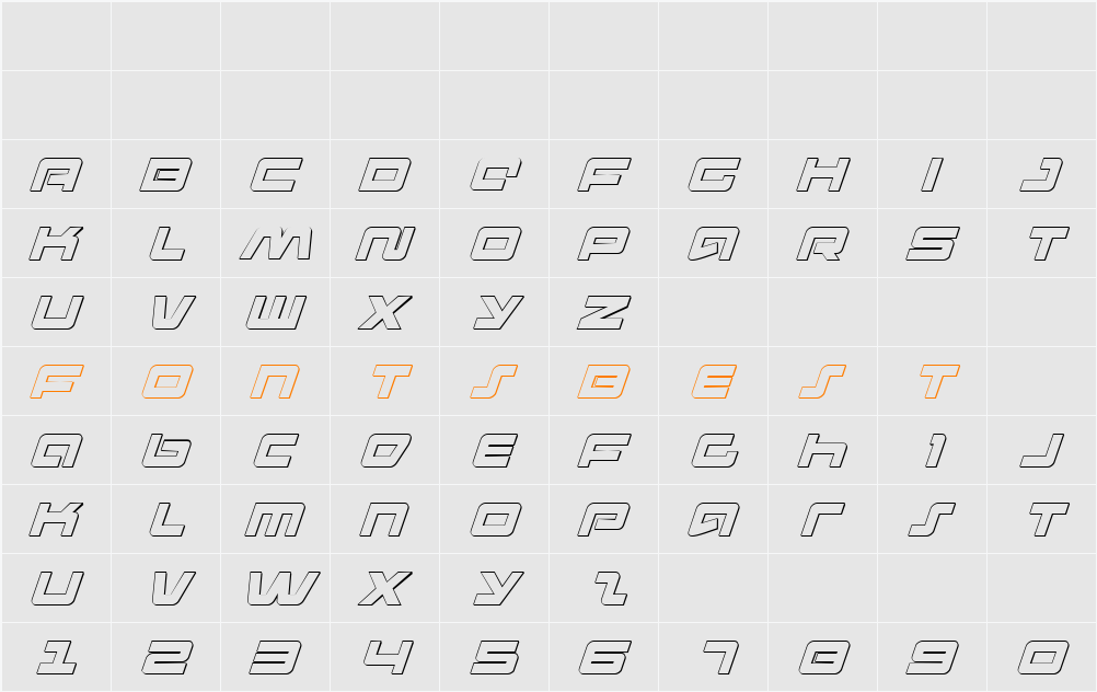 Pulse Rifle 3D Italic Character Map