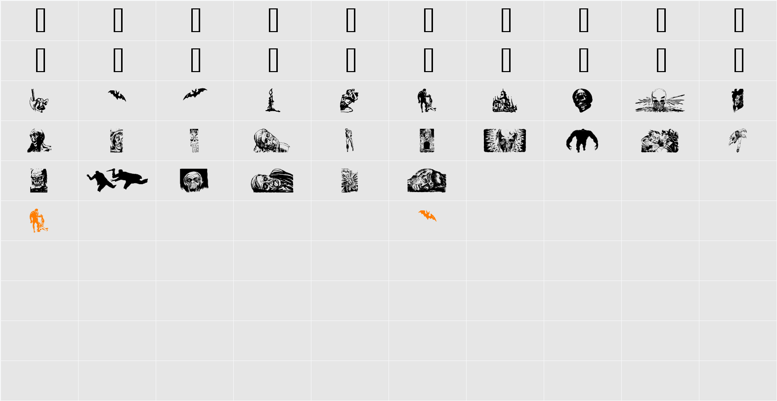 Horror Dingbats Eerie Edition Character Map
