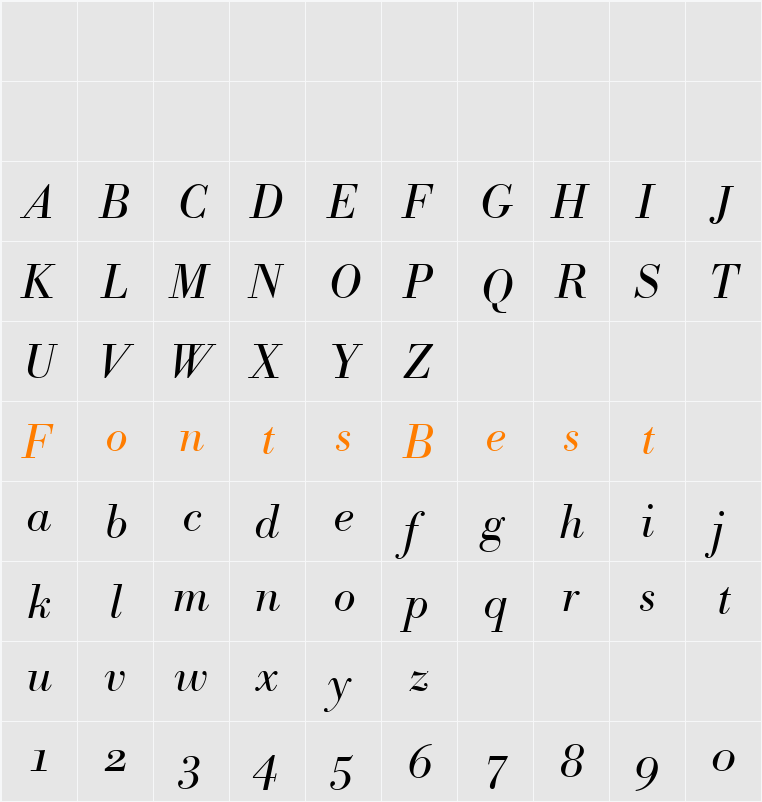 Bodoni BE Character Map