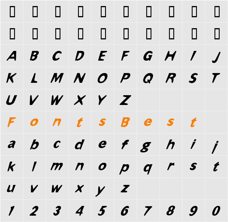 Omaha Bold Italic Character Map