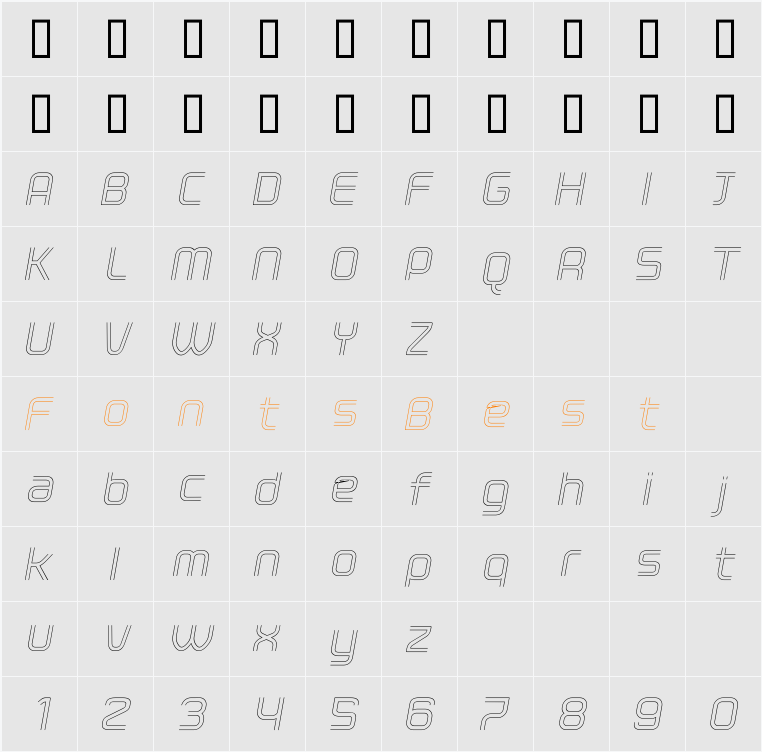 ClickLight Oblique Character Map