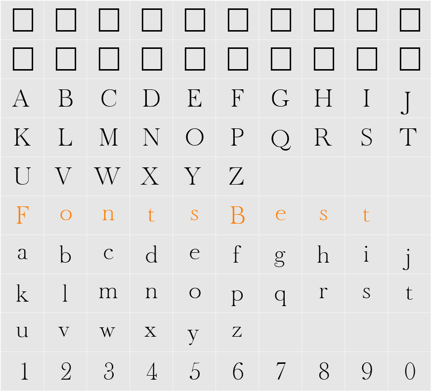 Oldbaskerville-Xlight Character Map