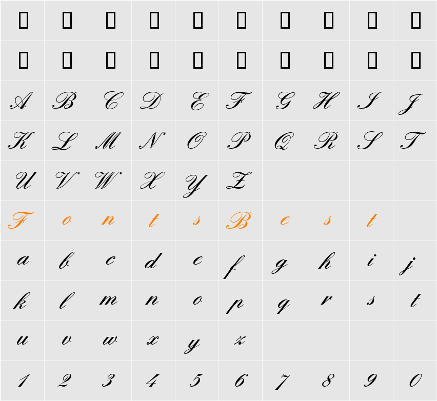 England Hand DB Character Map