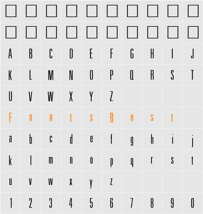 UnitusNarrowTwo DB Character Map