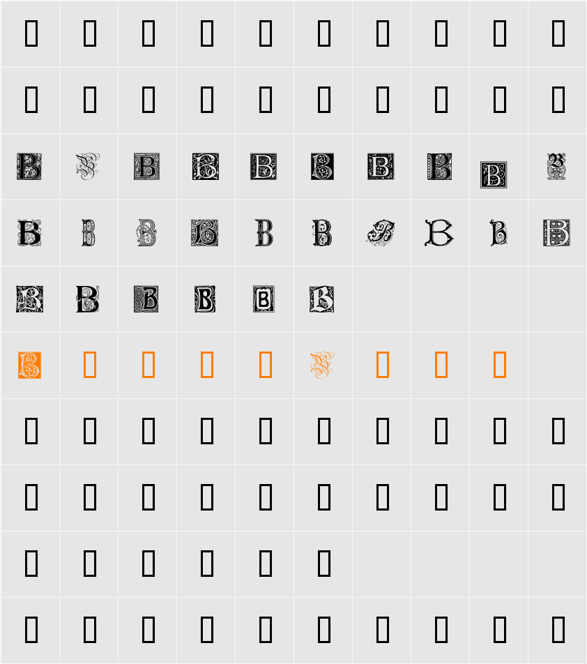 Ornamental Initials B Character Map