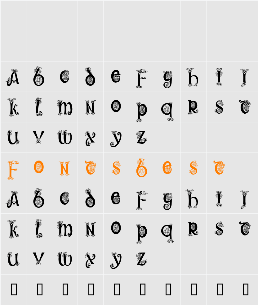 Trueheart Condensed Character Map
