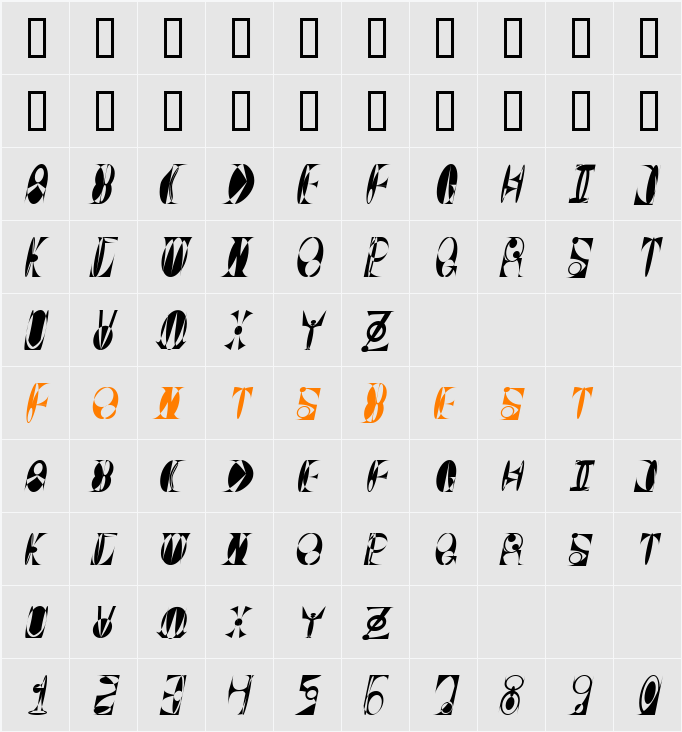 Space Gimboid Slanted Character Map