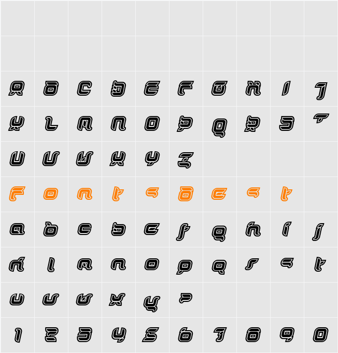 DorisOrangeOutlineItalic Character Map