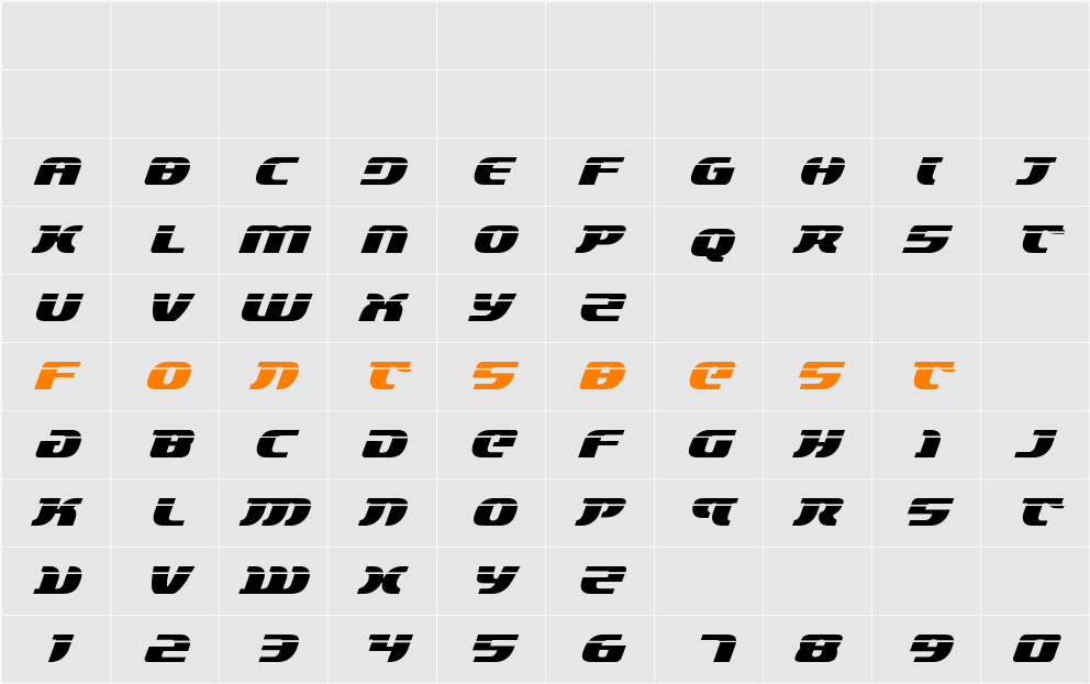 Lord of the Sith Laser Italic Character Map