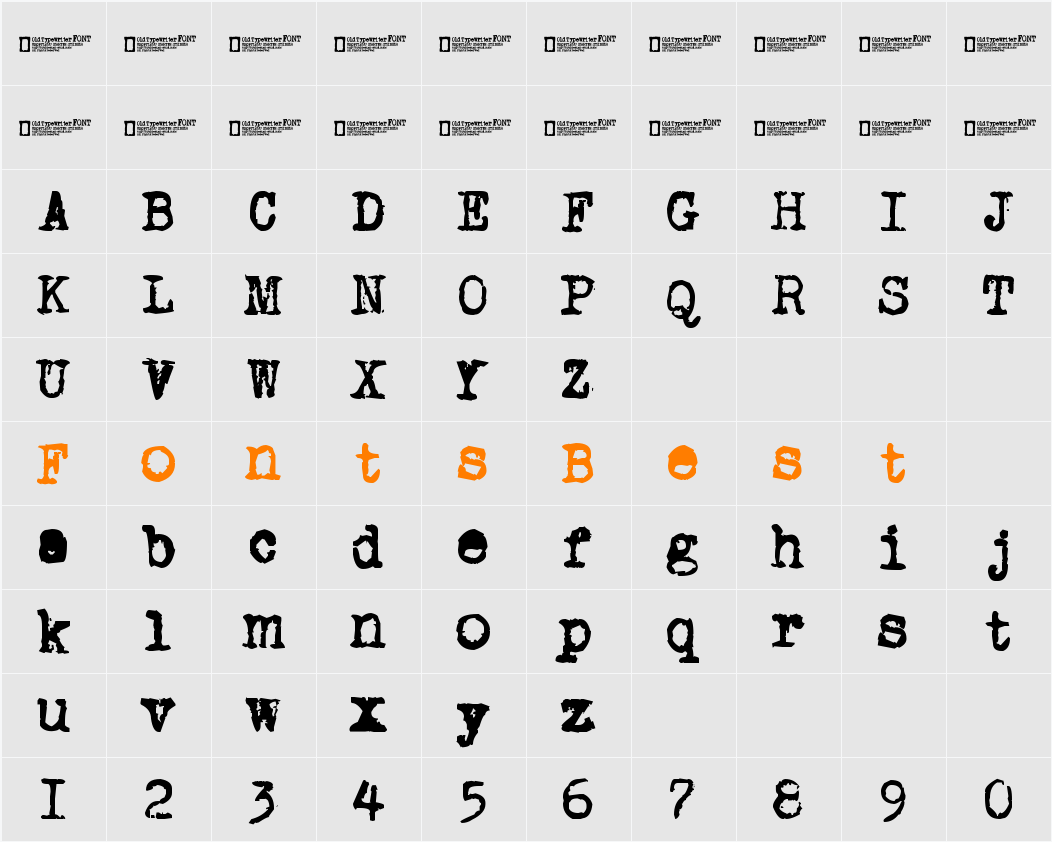 Old typewriter Character Map