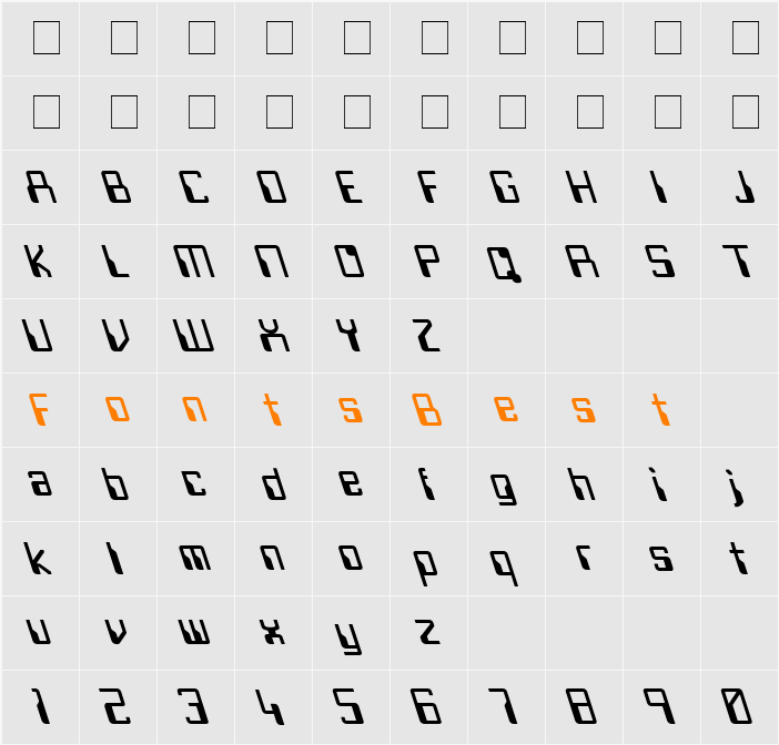 Future Lefty Italic Character Map