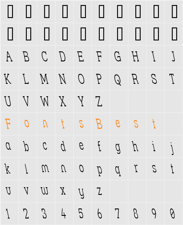 Street Slab Fine NarrowRev Character Map