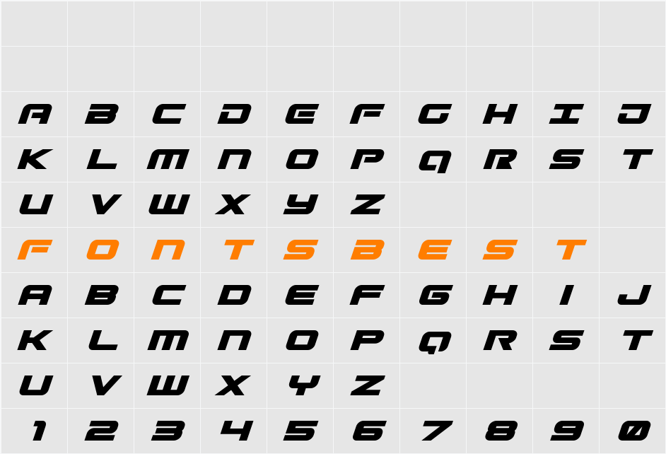 Gunship Bold Italic Character Map