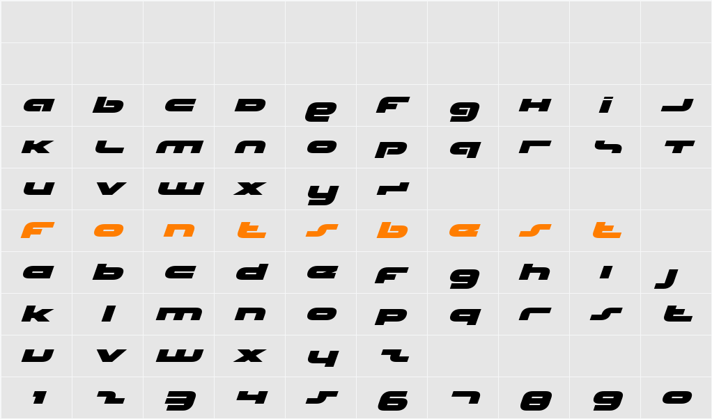 uni-sol Expanded Italic Character Map