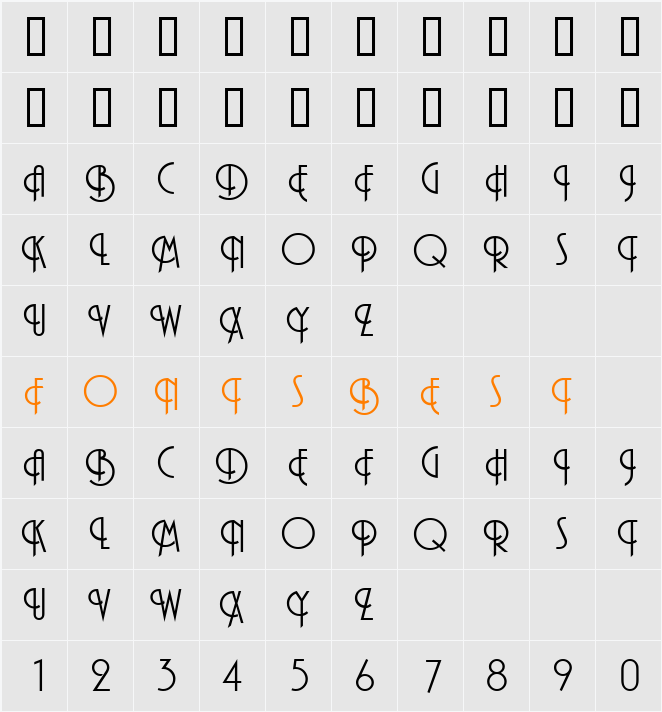 Pizzicato-Initials Character Map