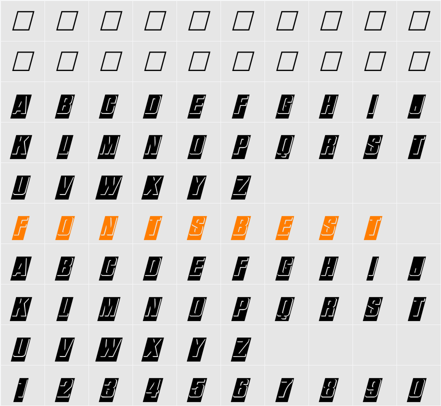 ReliefInReverse Italic Character Map