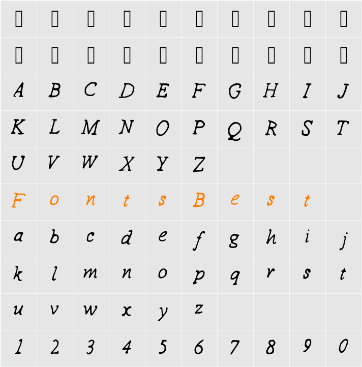 DrewHandwriting2 Character Map