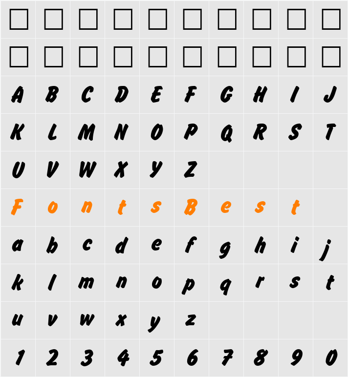 Occasion DB Character Map