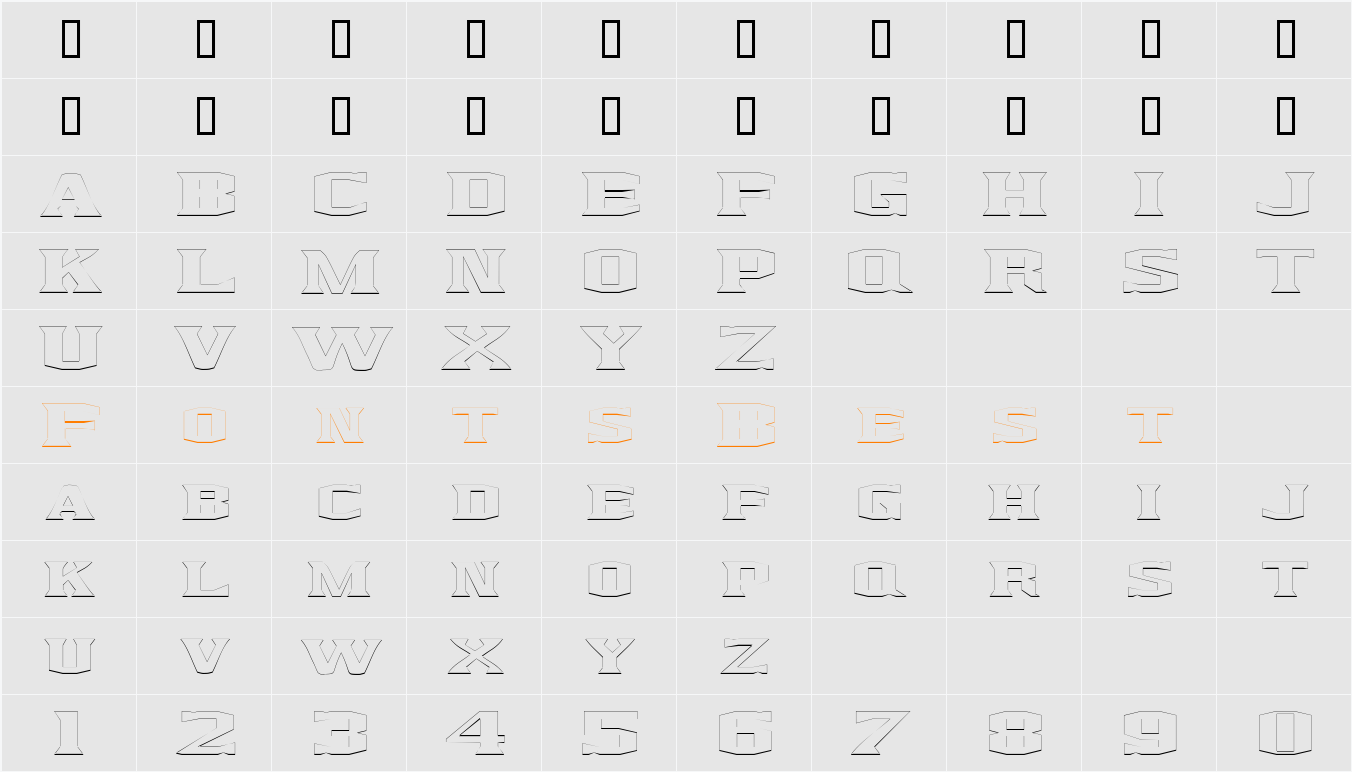KingfreshCondensedOutline Character Map