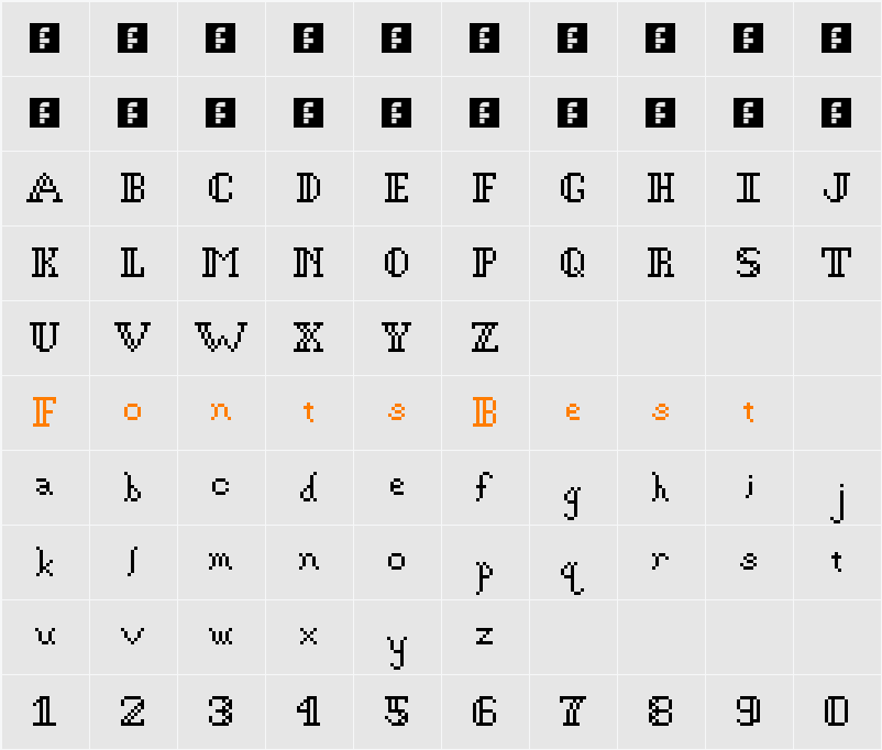 Gothic Pixel Character Map