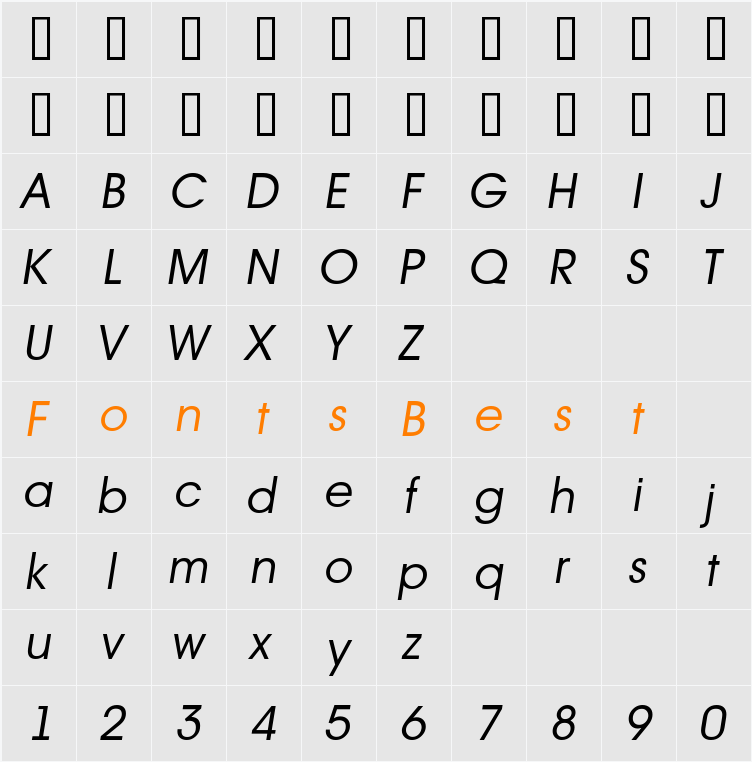 a_AvanteInt Character Map