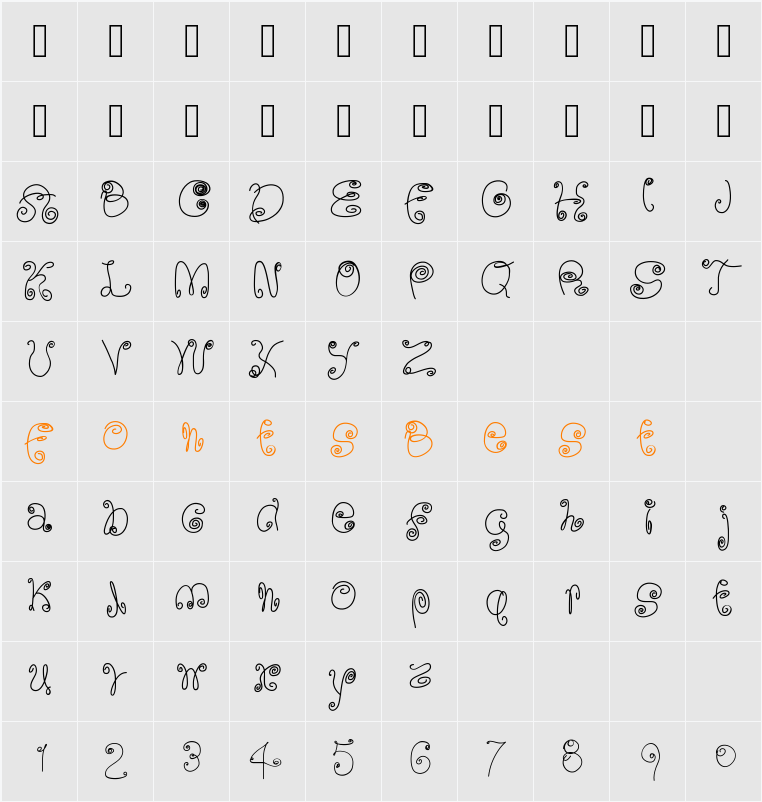 SquigglyLittleWiggly Character Map